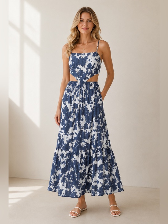 Abercrombie & Fitch Dresses & Skirts - Abercrombie & Fitch Blue & White Cutout Maxi Dress Medium Lined Pockets